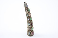 Sterling Silver Antique Chinese Export Brooch Finger Guard Enamel Gemstone (14g)