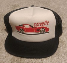Vintage Embossed Red Corvette Snapback Hat Cap Mesh Car Black White