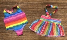 Build A Bear Rainbow Colorful Striped Halter Top/Dress  Swimsuit Bathing Suit