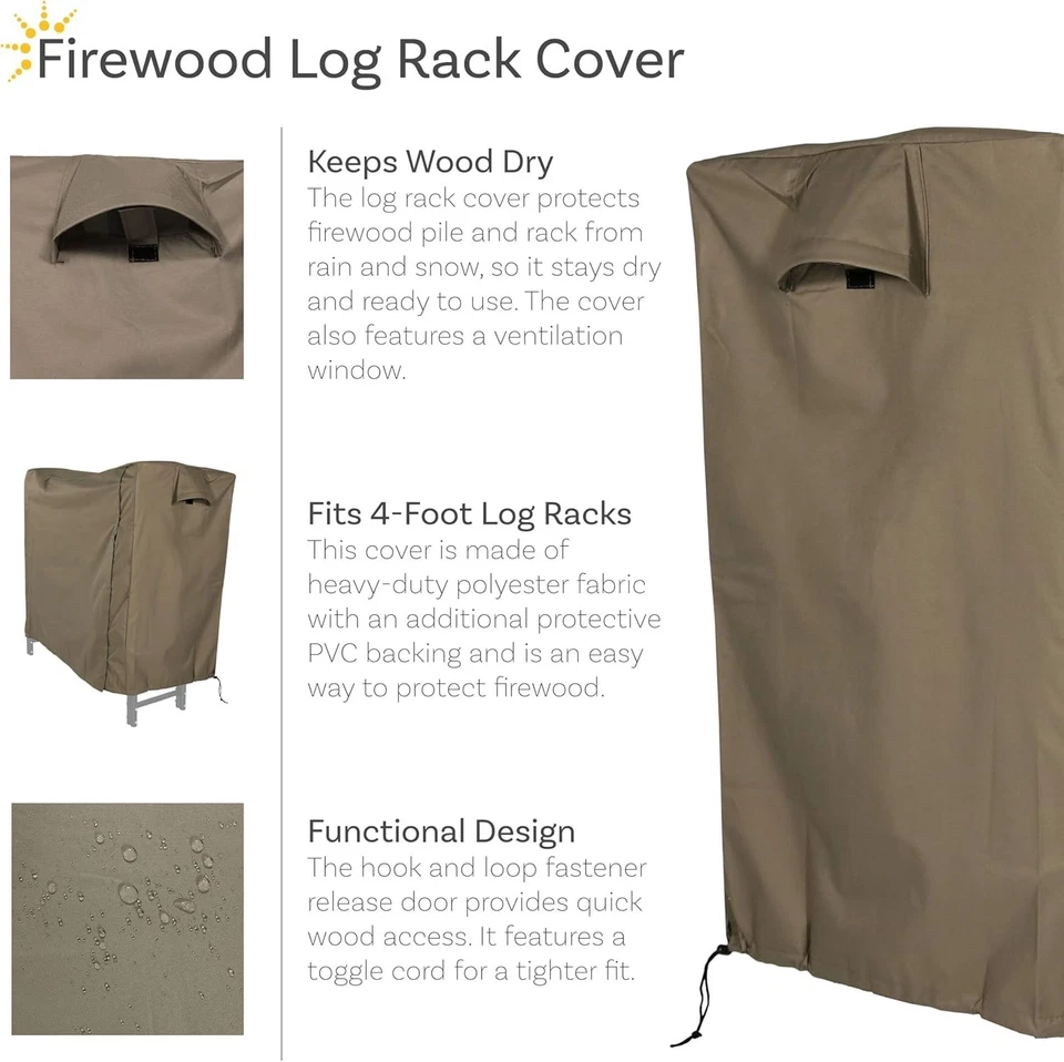 Cubierta para estante de leña de 4 pies - poliéster resistente a la intemperie Foto 4 de 4
