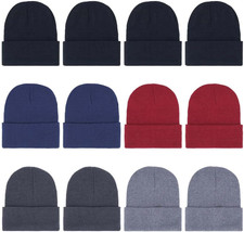 12-Pack Knitted Winter Beanie Hats for Men and Women, Warm and Cozy Cuffed Skull