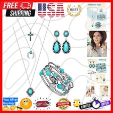 3 Pcs Western Jewelry for Women Bohemian Set, Boho Pendant Long Choker, Faux ...