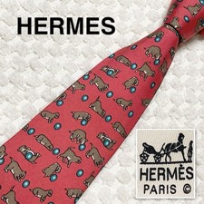 Good Condition HERMES Tie Puppy Playing with a Ball Animal Pattern Allover 100 S