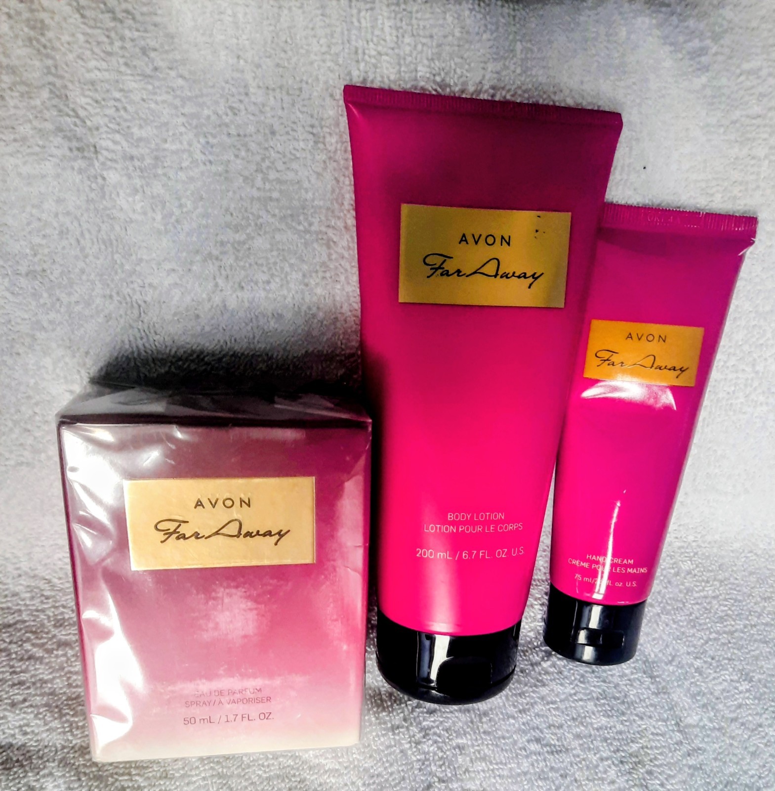 Avon Far Away Moisturizing Body Lotion, Hand Cream & Eau de Parfum Set