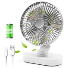Small Oscillating Fan for Bedroom, 4000mAh Battery Powered Rechargeable Fan, ...