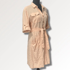 Calvin Klein Knee Length Button Front Linen Blend Shirt Dress Nectar Sz 6