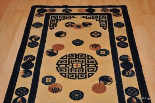 ANTICO TAPPETO CINESE 2' 7" X 4'3" tappeto orientale cinese, fatto a mano, blu e beige - Foto 4 di 12