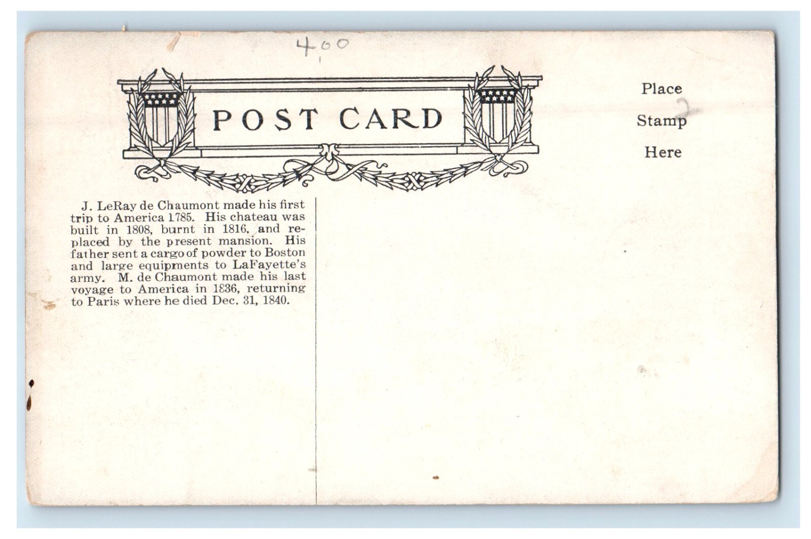 LeRay De Chaumont Mansion House Near Pine Camp New York NY Unposted