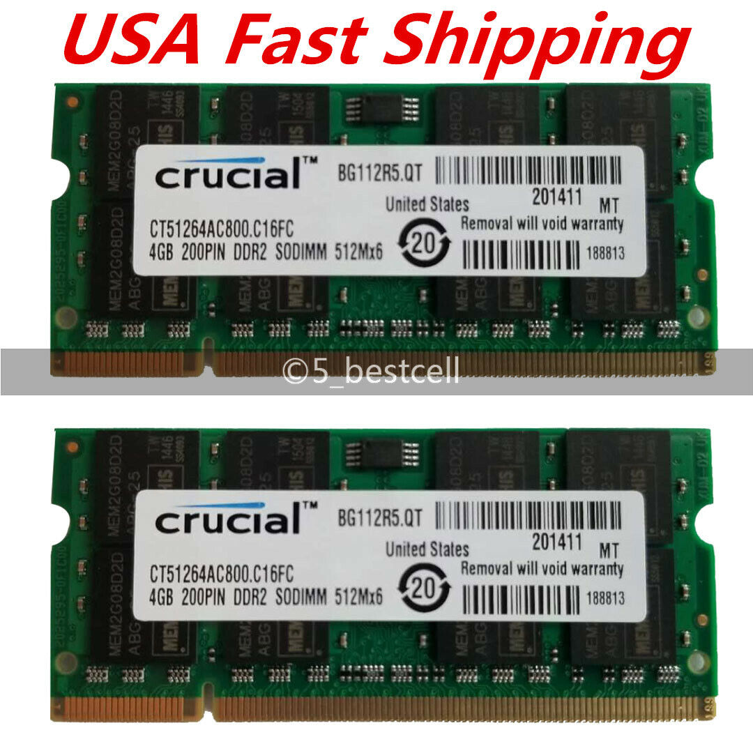 CRUCIAL BRAND 2GB DDR2 PC2-6400 LAPTOP MEMORY MODULE NEW
