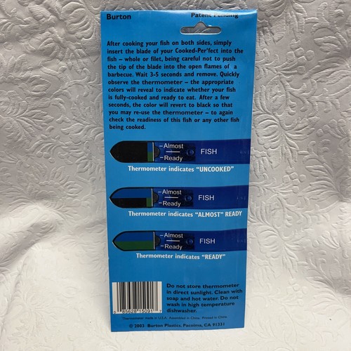 New Burton Cooked Perfect Color Changing Thermometer Fish Blue 15091 - Picture 2 of 2