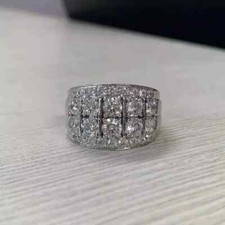 Men's Cluster Wedding Ring 14K White Gold Plated 3Ct Round Cut Real Moissanite