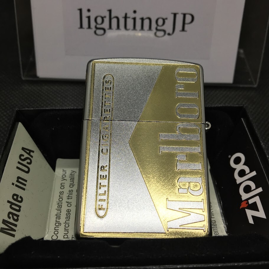 Zippo Marlboro Flower Silver Gold Etching 5 Sided Processing