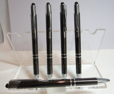 LOT OF 5 TERZETTI ARROW II METAL GREY BALLPOINT PEN- CLICK CONDUCTIVE TOP