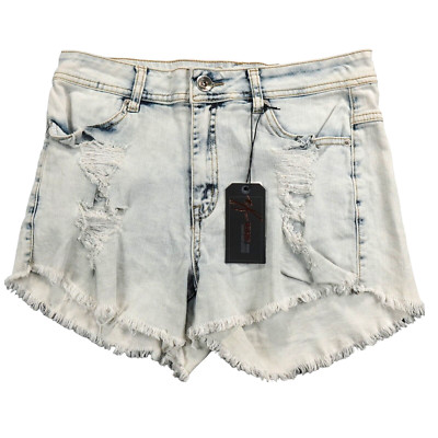 REDFOX Denim Shorts Womens Large Blue Light Wash Frey distressed High Waist