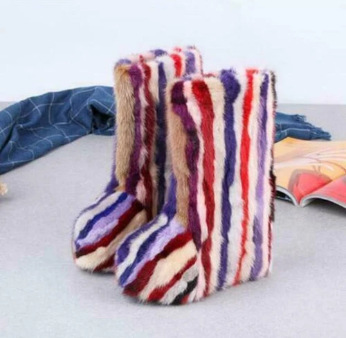 Real Mink Fur Women Mid-calf Boots Multi-Color Warm Pull On Snow Winter Shoes  - Bild 9 von 13