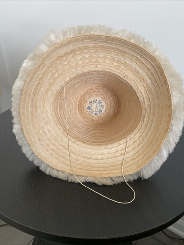 Ivory Vintage Fringe Bucket Hat Made In Italy With Sash - Straw - Picture 4 of 10
