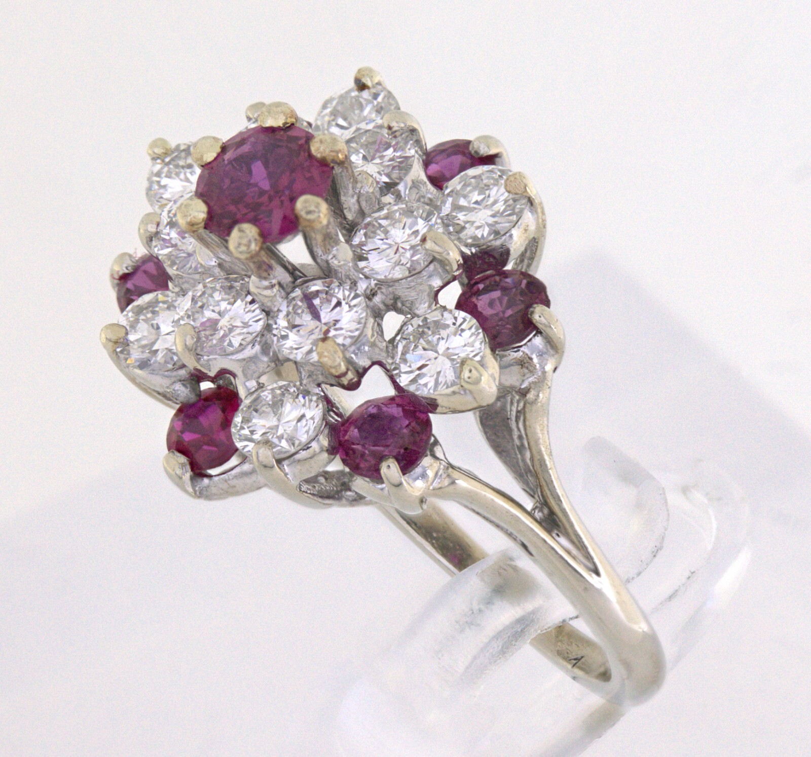 Ruby, Diamond, White Gold Cluster Ring - image 6