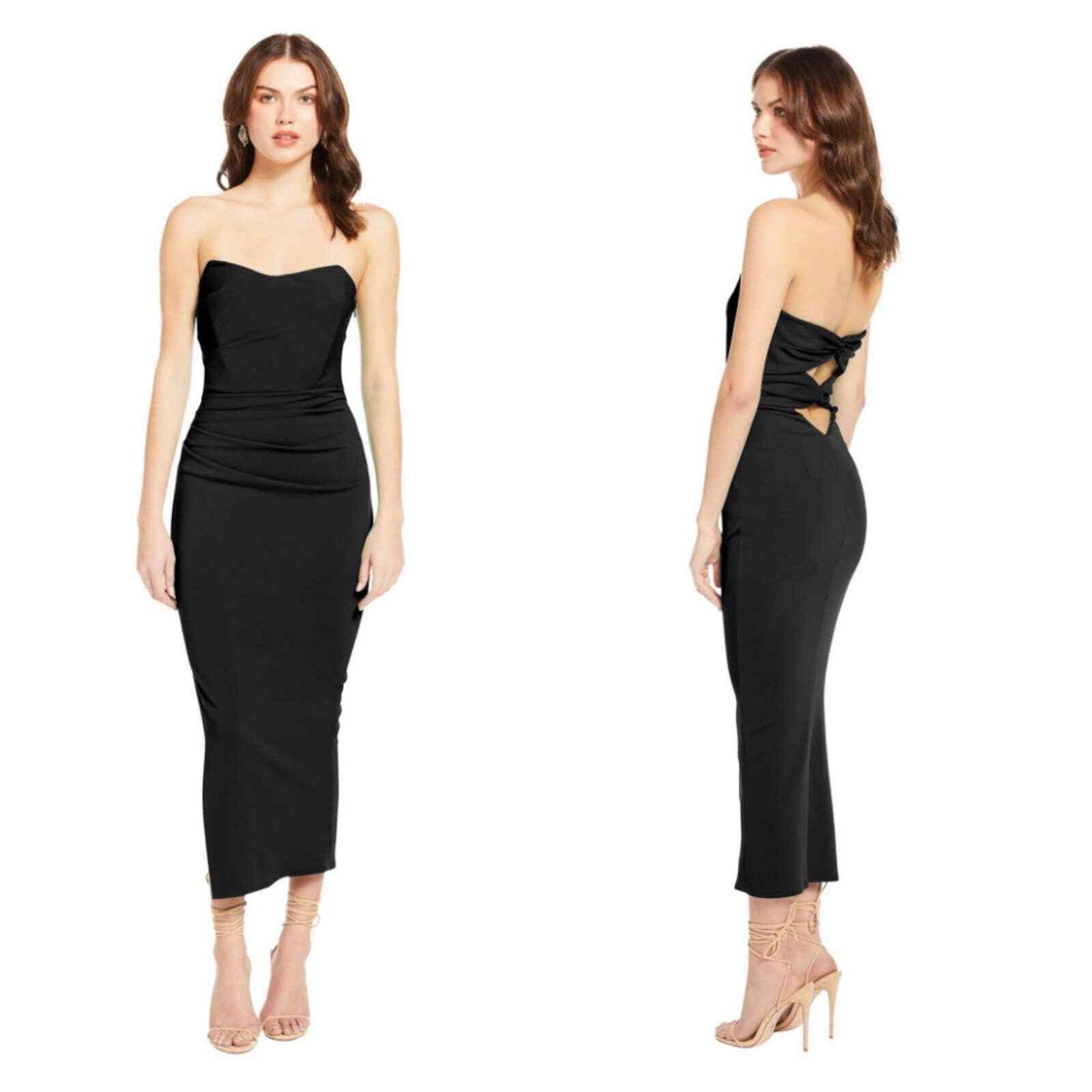 Katie May Strapless Ashun Midi Dress Black Cut Out Back Size L