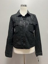 MARC BY MARC JACOBS Women  s Black Metallic Coated Denim Jacket Sz L
