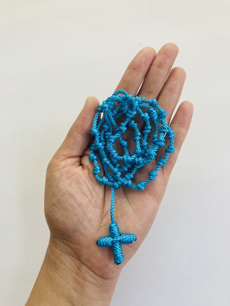 Knotted Nylon Cord Blue Rosary And Rosary Bracelet Handmade