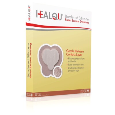 HEALQU - SACRUM SILICONE FOAM DRESSING - with Border 9x9 inch, Box of 5