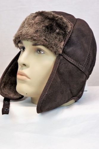 NUOVO VERO MONTONE MARRONE CON MOKA Aviatore Bomber imbottito colbacco  Cappello di caccia M-3X | eBay