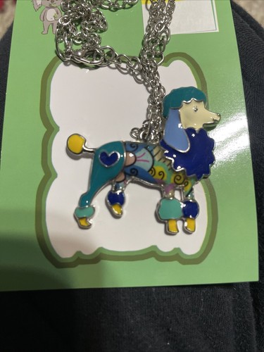 Bonsy Enamel Poodle Dog Necklace Blue Green - Picture 2 of 3