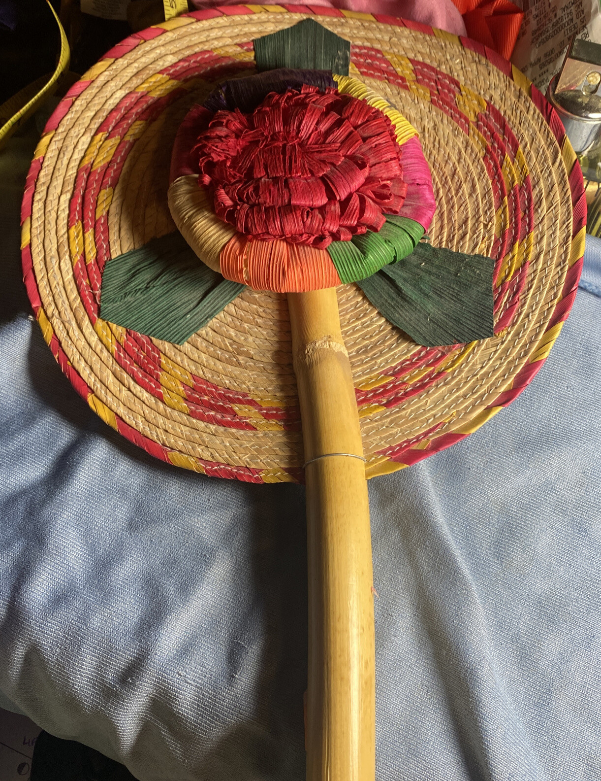 Wicker Hand Fan Vintage 1978 Gem