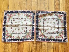 2 Vintage Floral Tulips Roses Handkerchiefs Lot EUC Ladies Pink  Navy Blue