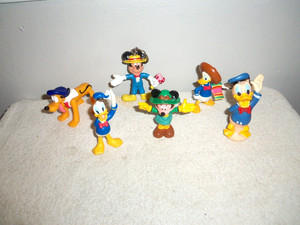 Vintage Lot of (6) "Mickey, Minnie, Donald, Pluto" Molded Plastic/Rubber Figures