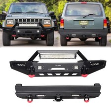 Vijay For 1984-2001 Jeep Cherokee Xj Steel Frontrear Bumper Wwinch Platelight