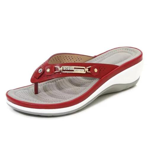 2024 Women's Slippers Summer New Fashion Metal Button Slides Shoes Wedge Beach