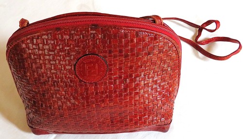 VINTAGE FENDI ROMA ITALY 1925 RED LEATHER PURSE BAG CROSSBODY WOVEN VG-CONDITION