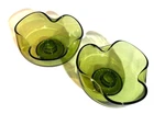 Vintage MCM Anchor Hocking Avocado Green Tri-Fold Glass Candlestick Set