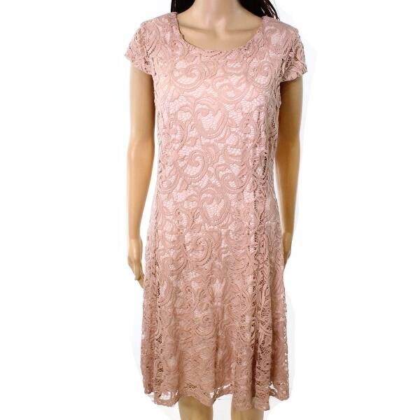 Connected Apparel Womens Crochet Lace Sheath Dress Size 10 Pink