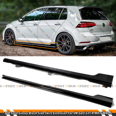 For 12-20 VW Golf GTI R MK7 MK7.5 4DR TCR Style Gloss Black Side Skirt Extension