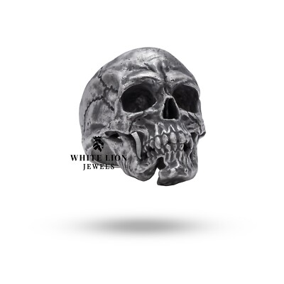 Gothic Broken Jaw Biker Fahrer 925 Sterling Silber Skull Crack Head Männer Ring