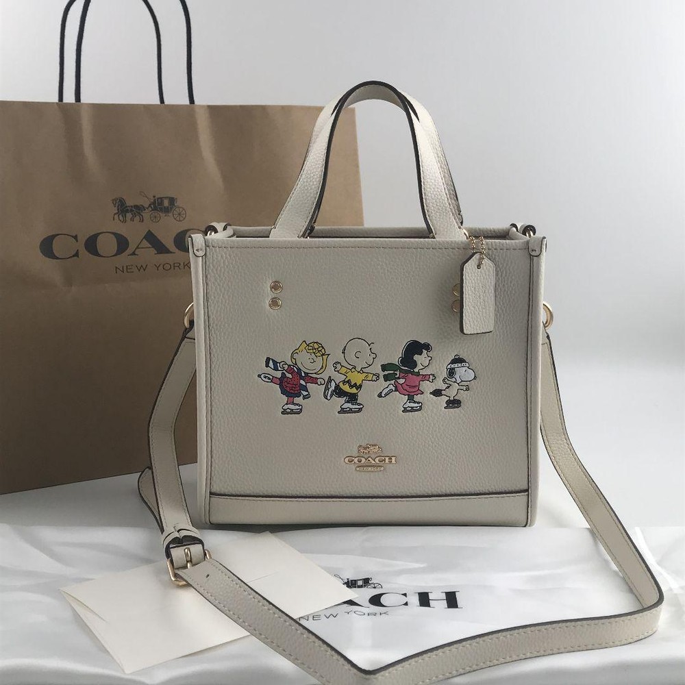 Coach X Peanuts Dempsey Women's Leather Tote Bag with Snoopy and Friends Motif