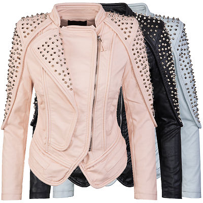 Women's biker jacket faux leather jacket studs jacket motorcycle jacket S-L D-274 NEW