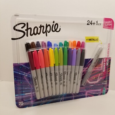 Sharpie 24+1 Bonus Pack Permanent Markers Fine Point Plus Bonus Metallic Marker.