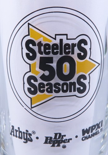 Pittsburgh Steelers Gold Cup Steelers 50 Seasons Glass Mug Arbys Dr Pepper WPXI - Picture 2 of 10