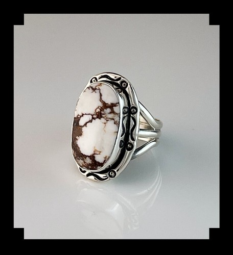 Anillo de magnesita de caballo salvaje y esterlina artesanal talla 6 3/4 - Imagen 2 de 6