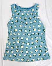 Lands' End Draper James Women 4 Swim Top Shirt Blue Flower High Neck Tankini