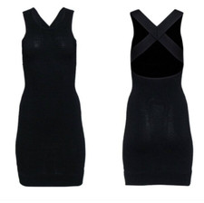 Jonathan Simkhai LBD Ribbed Bodycon Knee Length Dress Open Back Black Medium M
