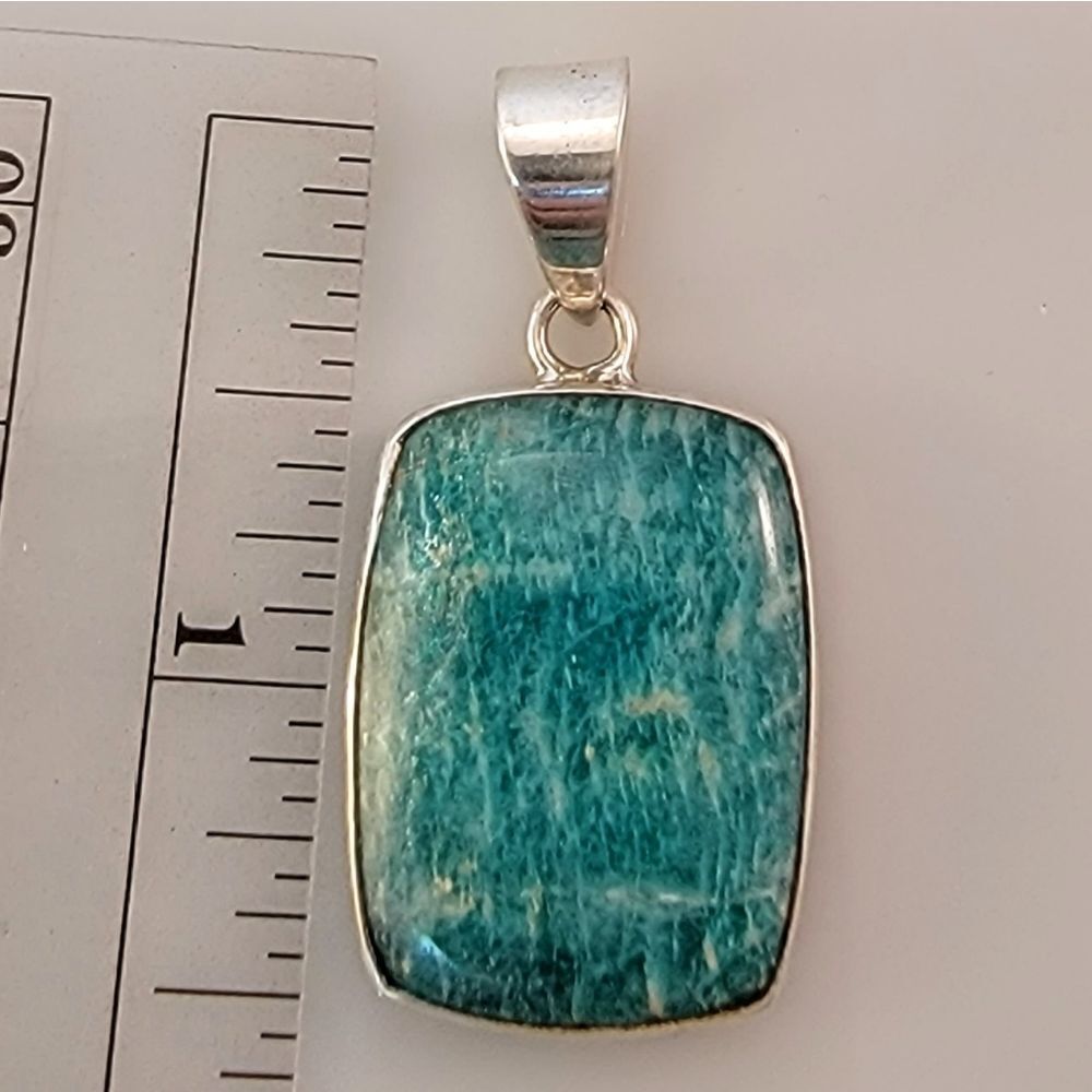 Sterling Amazonite Rounded Rectangle Pendant - image 2