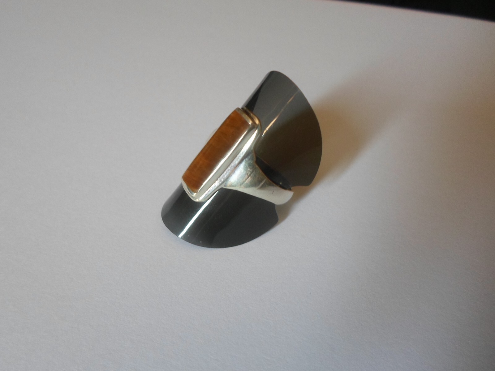 solid silver ring, tiger eye rectangle, size 60 - image 5