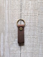 Leather Mini Keychain with KeyRing Brown 