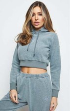 SikSilk Womens Washed Grey Brushed Cropped Hoodie UK6 XXS