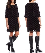 Bryn Walker Black Velvet Polka Dot Burnout Shift Dress Medium Made in USA L2