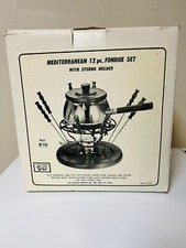 VINTAGE Mediterranean 12 pc Fondue Set w/Sterno Holder in original box